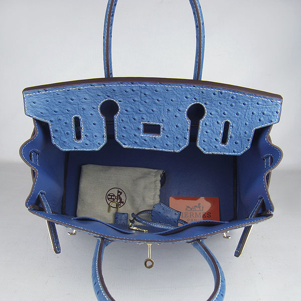 Replica Hermes Birkin 30CM Ostrich Veins Handbag Blue 6088 On Sale